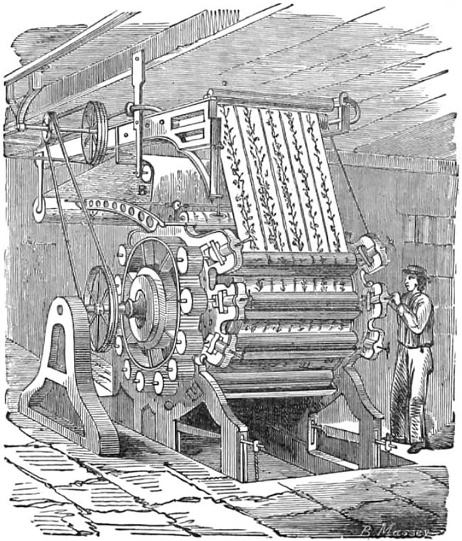 آلة تاريخية لطباعة الأقمشة بالأسطوانات Calico Printing