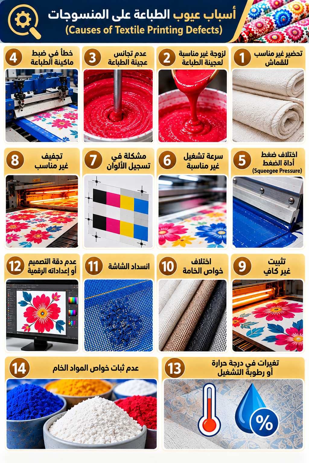 أسباب عيوب الطباعة على المنسوجات