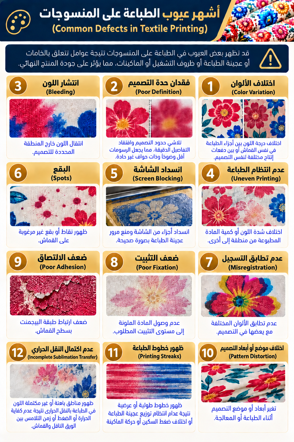 أشهر عيوب الطباعة على المنسوجات