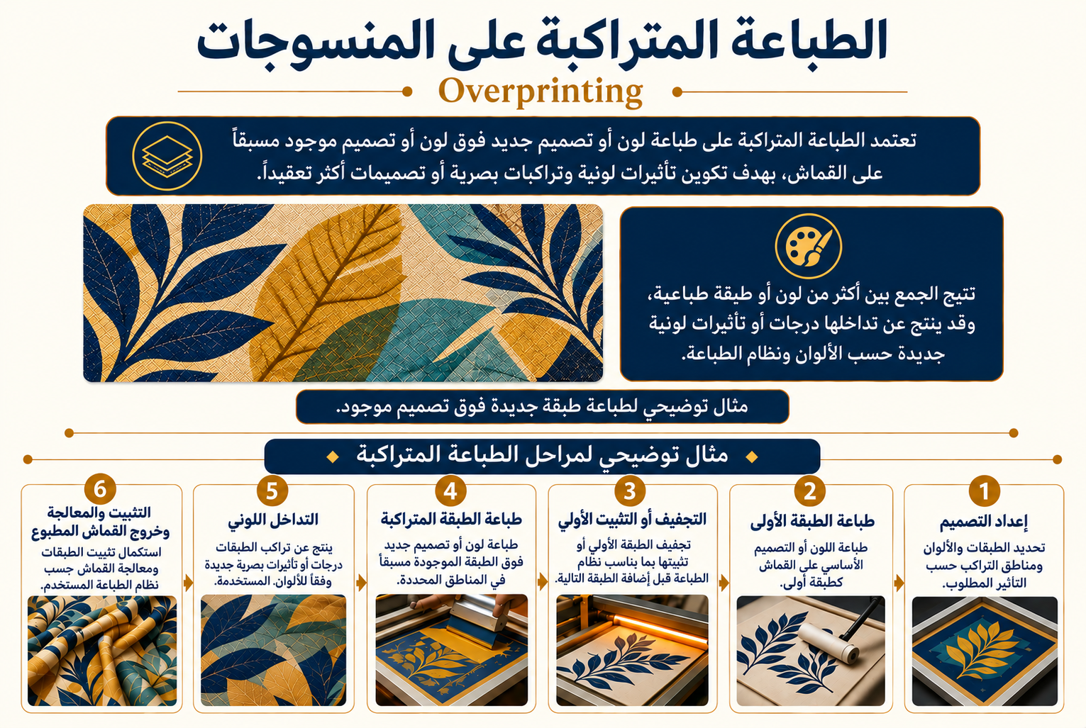الطباعة المتراكبة على المنسوجات ومراحل طباعة طبقات متعددة فوق التصميم