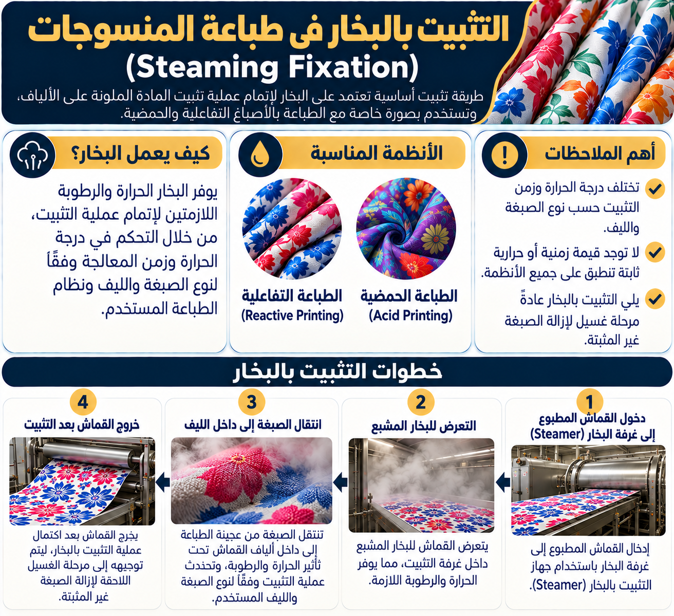 مراحل التثبيت بالبخار في طباعة المنسوجات
