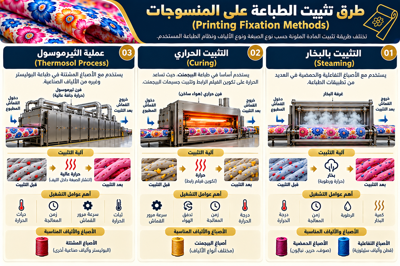 طرق تثبيت الطباعة على المنسوجات
