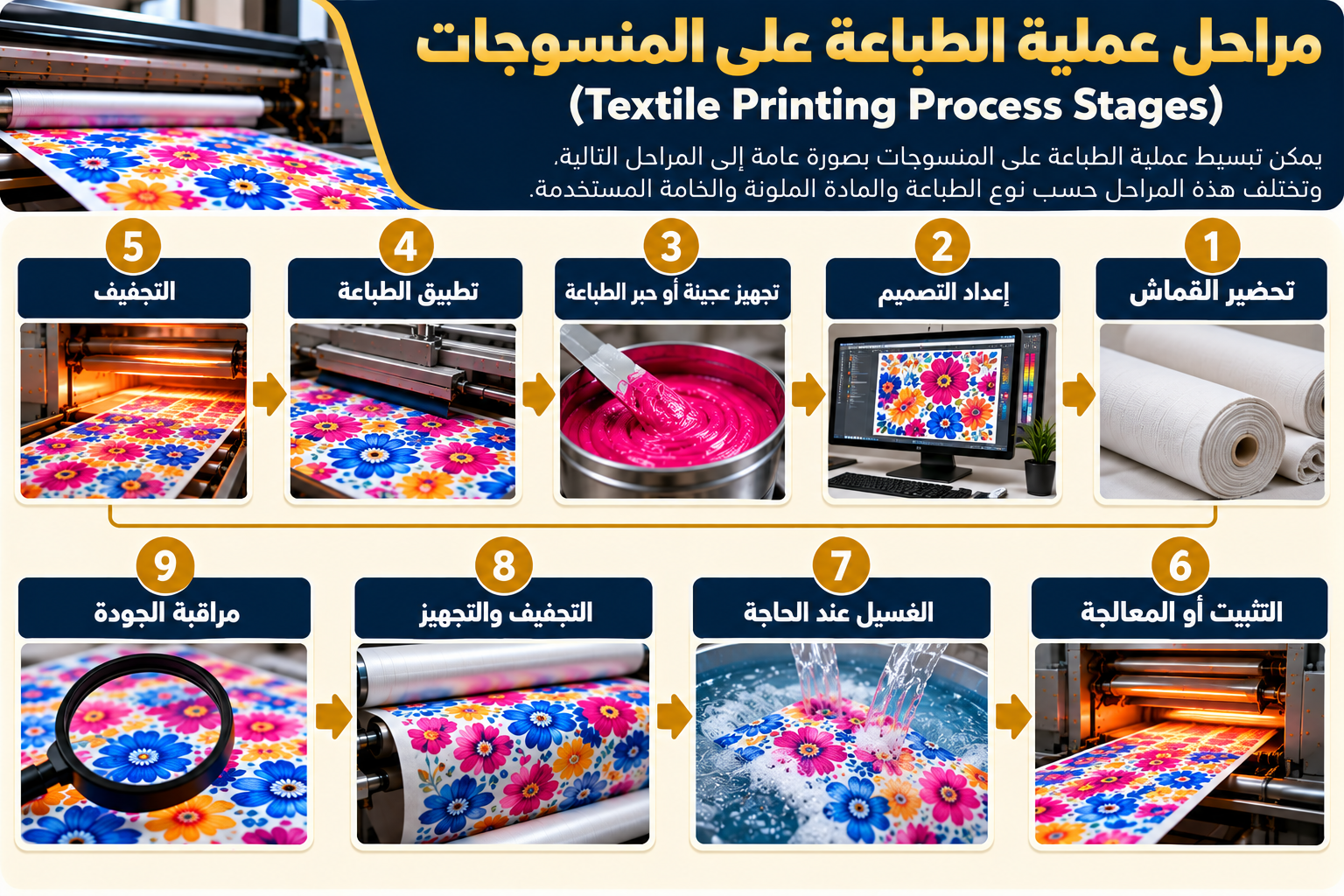 مراحل عملية الطباعة على المنسوجات