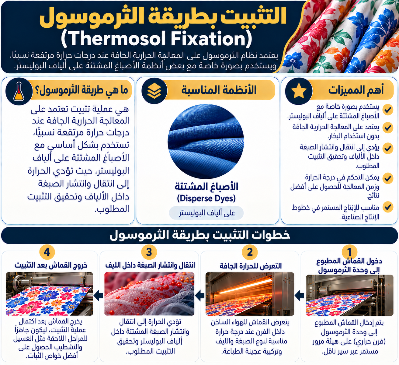 التثبيت بطريقة الثرموسول للأصباغ المشتتة على البوليستر